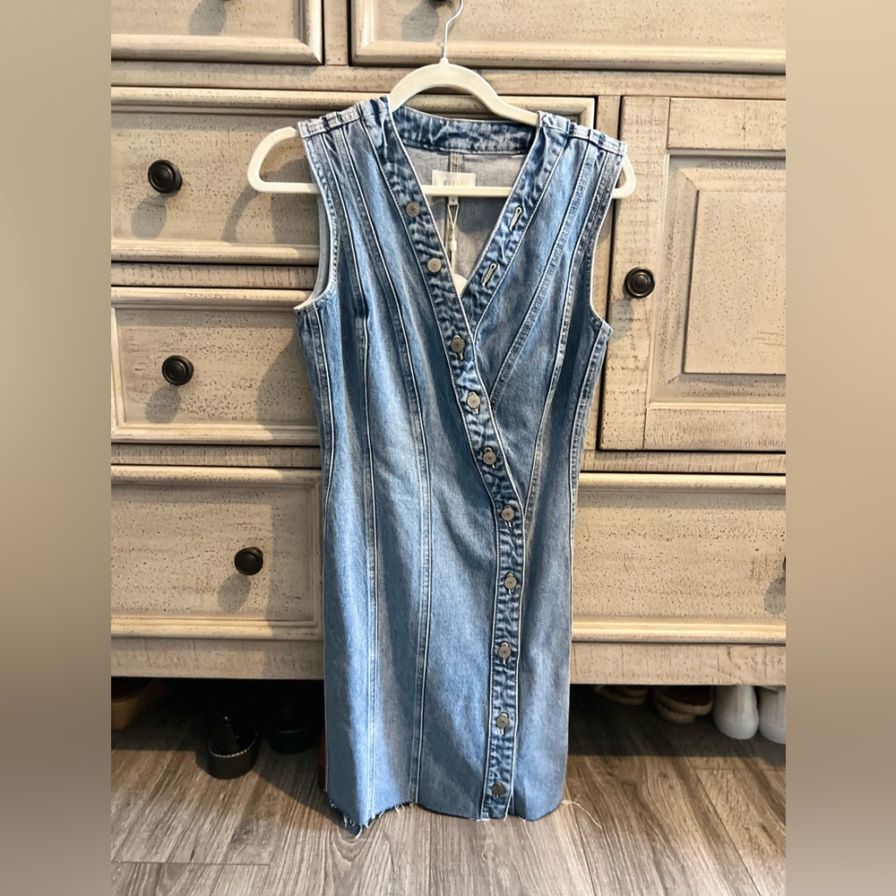 Rails denim, Jean dress frayed bottom buttons all the way down new with tags.